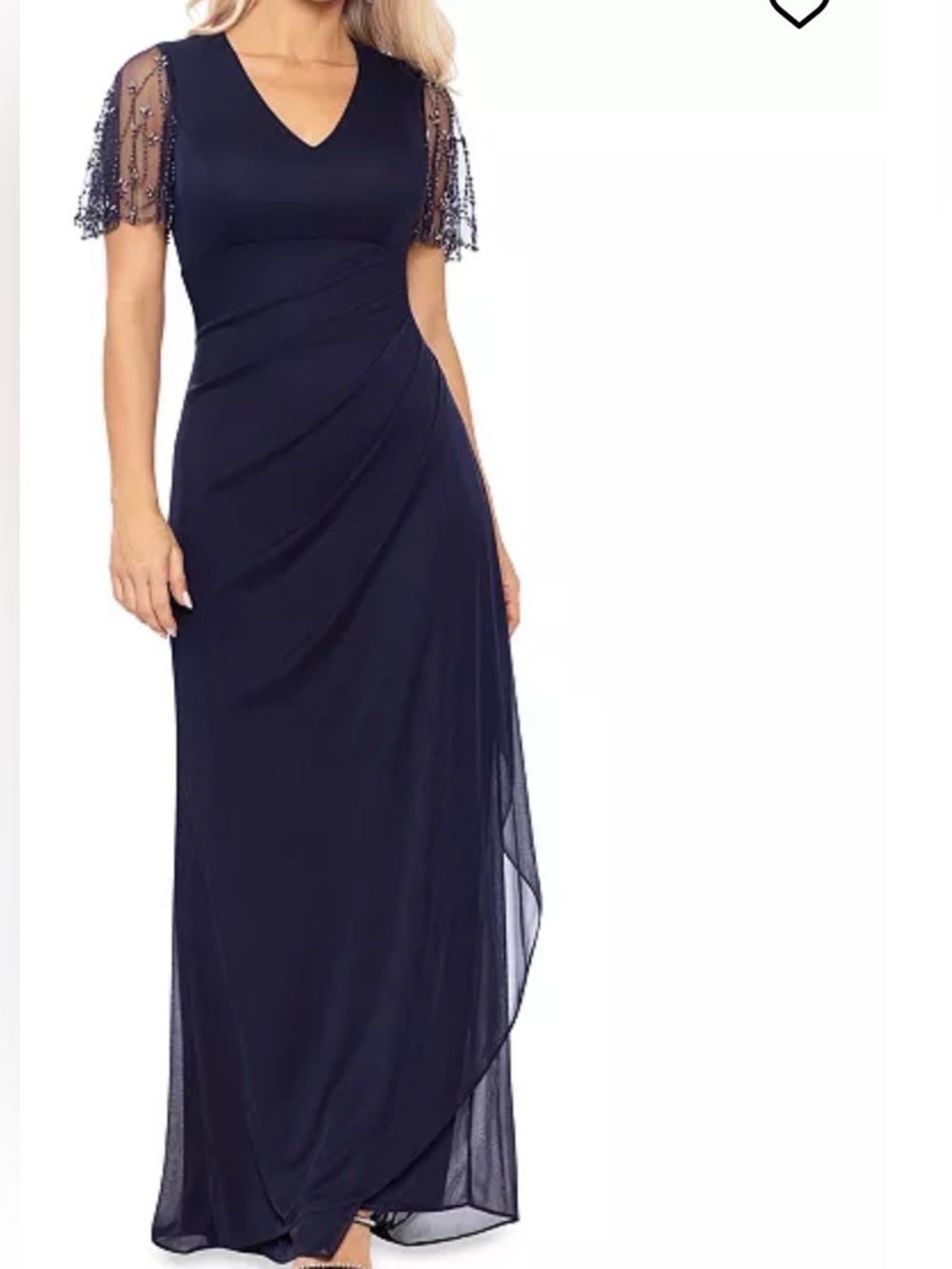 Xscape Navy Beaded Sleeve V‑Neck Maxi Dress